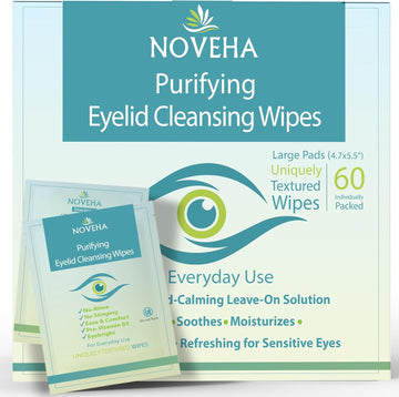 Antimicrobial Eyelid & Lash Wipes | For Itchy, Dry Eyes, Styes & Blepharitis, Gentle & Natural 0.02% Pure Hypochlorous Acid Cleansing Wipes, Hypoallergenic & Soothing For Sensitive Eyes, Pack of 60