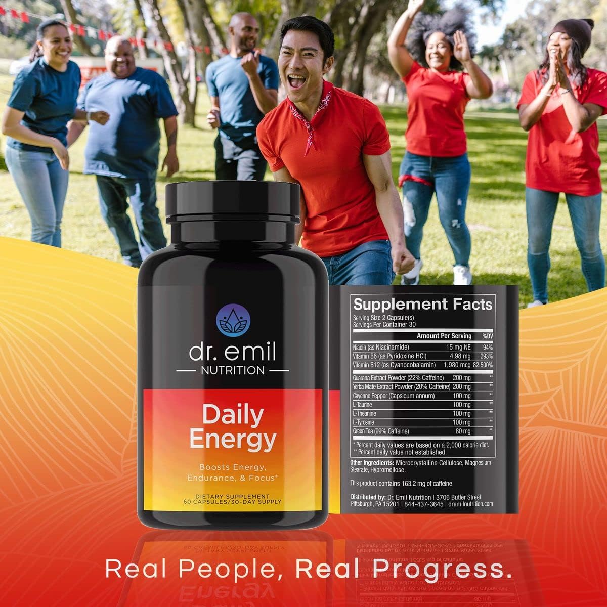 DR EMIL NUTRITION Daily Energy Supplement - Sugar Free Energy Pills with 160mg Caffeine Per Serving - Energy Booster & Focus Supplement with Guarana Extract, L-Taurine & L-Theanine : Health & Household