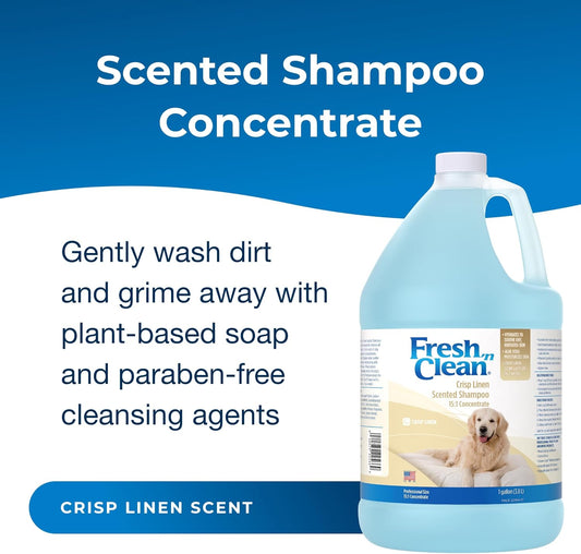 Pet-Ag Fresh ’N Clean Crisp Linen Scented Shampoo (15:1 Concentrate) - 1 Gallon - Soothes Dry, Irritated Skin With Vitamin E & Aloe Vera - Strengthens & Repairs Coats - Gluten Free