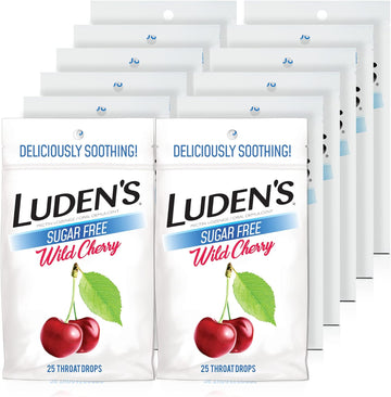 Luden's Sugar Free Wild Cherry Throat Drops, Sore Throat Relief, 25 Count (12 Pack)