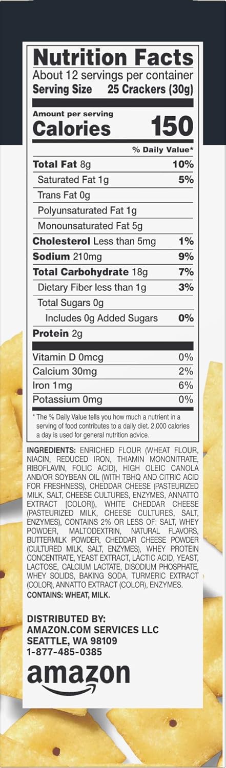 Amazon Brand - Happy Belly White Cheddar Cheese Cracker, 12.4 ounce (Pack of 1)