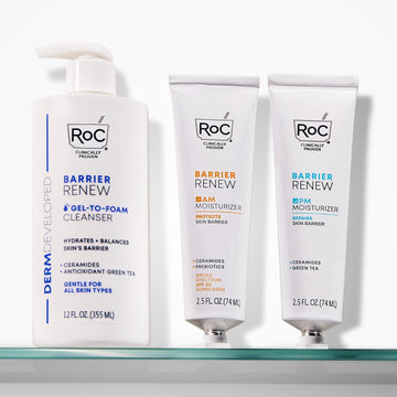 Roc Barrier Renew Bundle: Night Moisturizer, 2.5Oz + Day Cream With Spf 30, 2.5Oz + Barrier Renew Gel To Foam Non Drying Cleanser, 12Oz