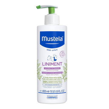 Mustela Liniment - No-Rinse Baby Cleanser For Diaper Change - With Extra Virgin Olive Oil - Fragrance-Free - 13.52 Fl. Oz