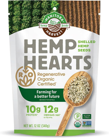 Manitoba Harvest Regenerative Organic Hemp Seeds, 10G Plant Protein & 12G Omega 3 & 6, 1 Carb Per Serving - Healthy Snack- Non-Gmo, Vegan, Keto, Paleo, Gluten Free, 12Oz