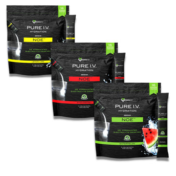 KaraMD Pure I.V. - Electrolyte Powder Drink Mix 3 Flavor Bundle ? Refreshing & Delicious Hydrating Packets with Vitamins & Minerals ? 1 Lemon Lime - 1 Strawberry - 1 Watermelon Bag (48 Sticks)