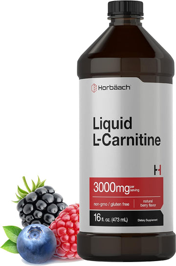 Horbäach L-Carnitine Liquid 16 Oz | 3000 Mg | Berry Flavor | Vegetarian Formula | Non-Gmo, Gluten Free Supplement