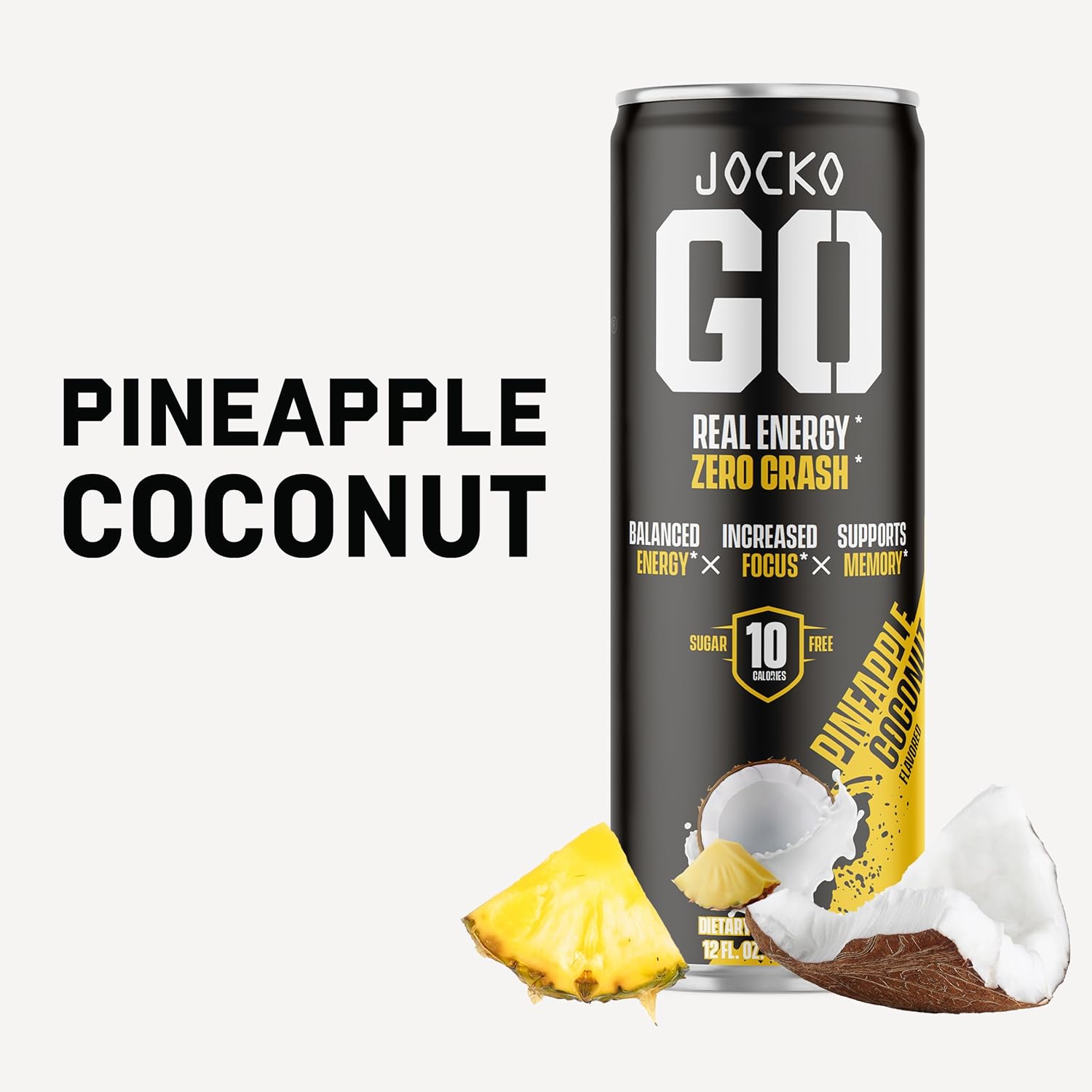 Jocko GO Energy Drink - KETO, Vitamin B12, Vitamin B6, Electrolytes, L Theanine, Magnesium- All Natural Energy Boost, Sugar Free Nootropic Monk Fruit Blend - 12 Pack (Pineapple Coconut Flavor) : Grocery & Gourmet Food