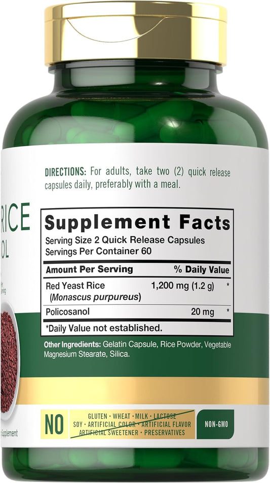 Carlyle Red Yeast Rice Complex | 1220Mg | 120 Capsules | With Policosanol | Non-Gmo And Gluten Free Supplement