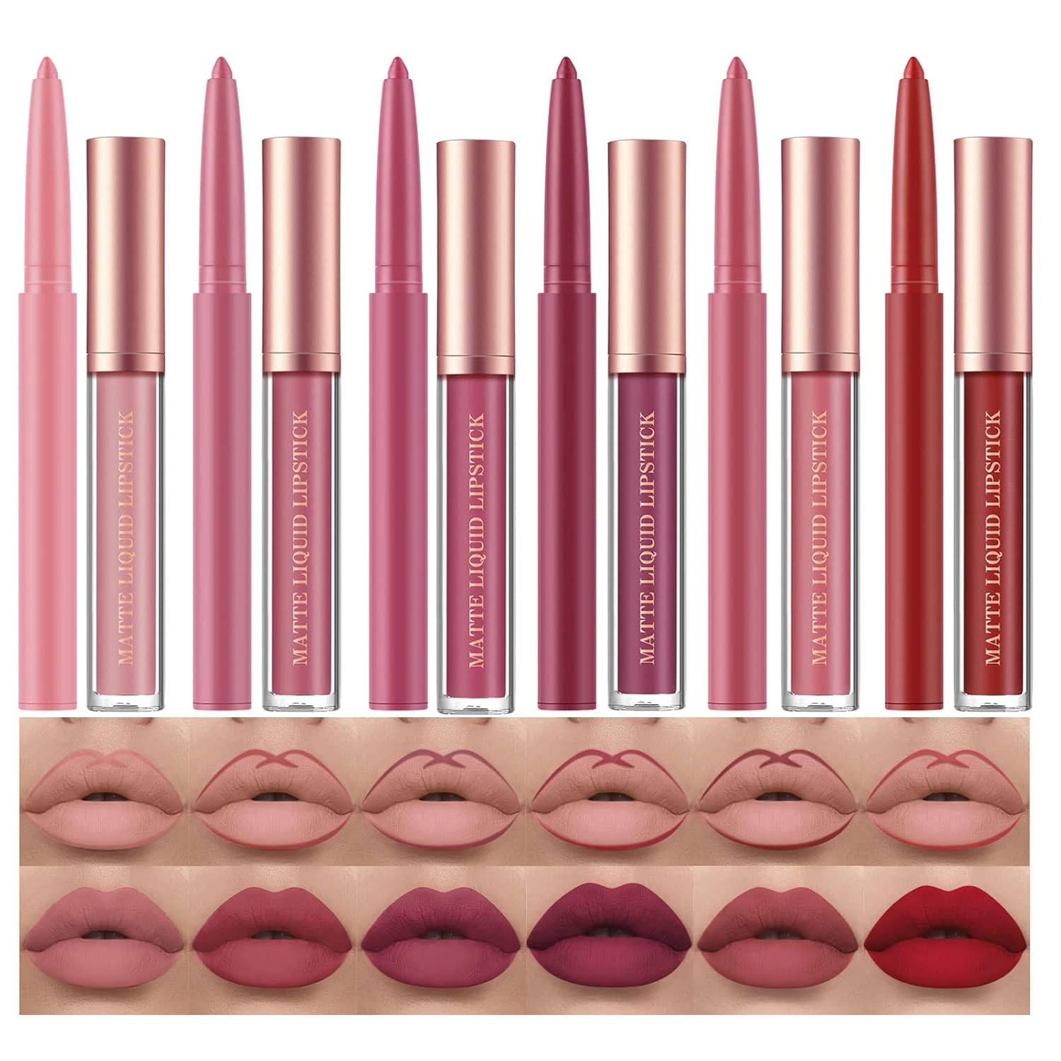 Bestland 6Pcs Matte Liquid Lipstick & Lip Liner Set – Waterproof, Long-Lasting Nude Lip Stain Makeup Kit, Velvety Texture, Gift Set (Vintage Charm Lip Set)