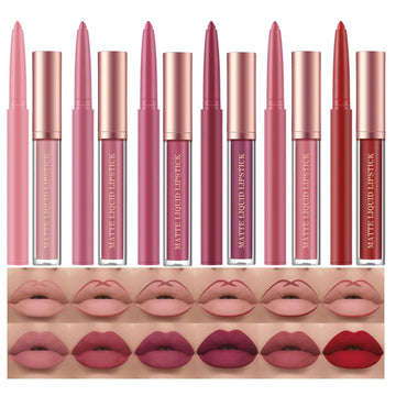 Bestland 6Pcs Matte Liquid Lipstick & Lip Liner Set – Waterproof, Long-Lasting Nude Lip Stain Makeup Kit, Velvety Texture, Gift Set (Vintage Charm Lip Set)