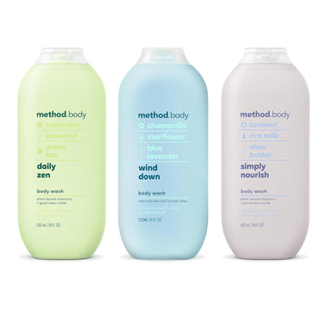 Method Body Wash Variety Pack - Wind Down 18 fl oz, Simply Nourish 18 fl oz, Daily Zen 18 fl oz, Paraben and Phthalate Free