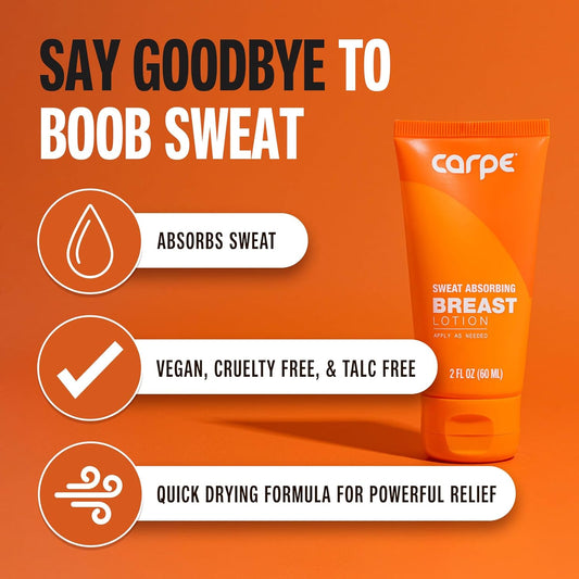 Carpe Sweat Absorbing Breast - Helps Keep Your Breasts and Skin Folds Dry - Sweat Absorbing Lotion - Helps Control Under Breast Sweat - Great For Chafing and Stain Prevention