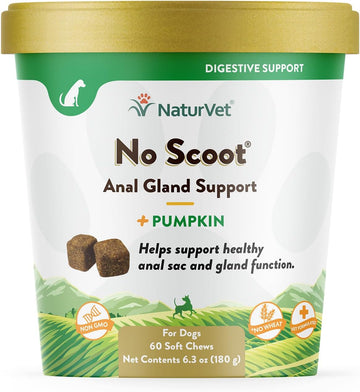 NaturVet - No Scoot for Dogs - 60 Soft Chews - Plus Pumpkin - Supports Healthy Anal Gland & Bowel Function - Enhanced with Beet Pulp & Psyllium Husk