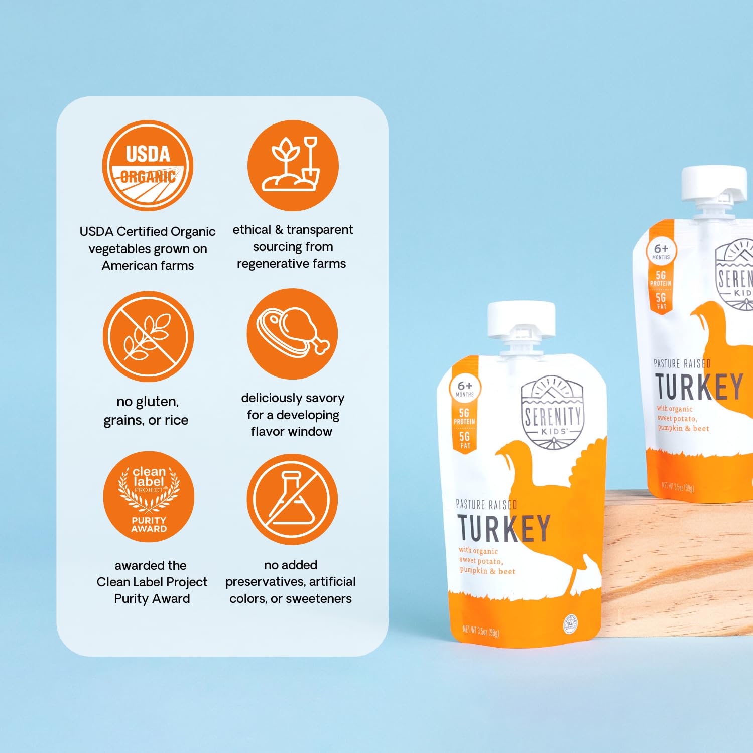 Serenity Kids 6+ Months Baby Food Pouches Puree Made With Ethically Sourced Meats & Organic Veggies | 3.5 Ounce BPA-Free Pouch | Pasture Raised Turkey, Sweet Potato, Pumpkin, Beet | 1 Count : Baby