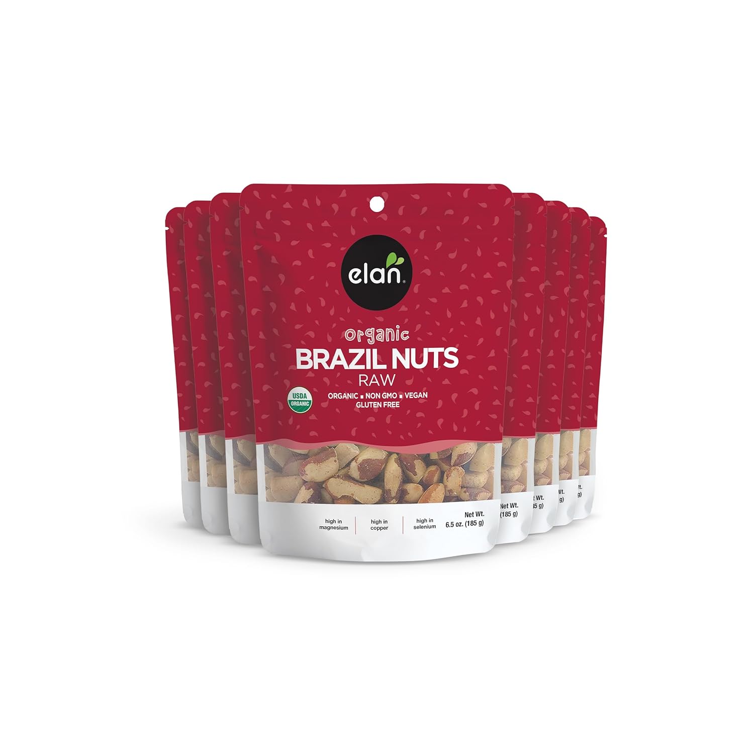 Elan Organic Raw Brazil Nuts, Whole Nuts, No Shell, Non-Gmo, Vegan, Gluten-Free, Kosher, Healthy Snacks, 8 Pack Of 6.5 Oz