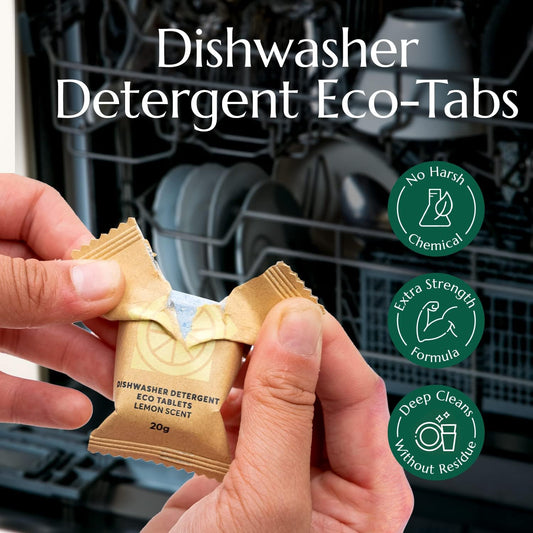 CLEANOMIC Dishwasher Pods (32 Eco Tabs) Soap Detergent, No Harsh Ingredients, Individually Wrapped - Lemon Fresh