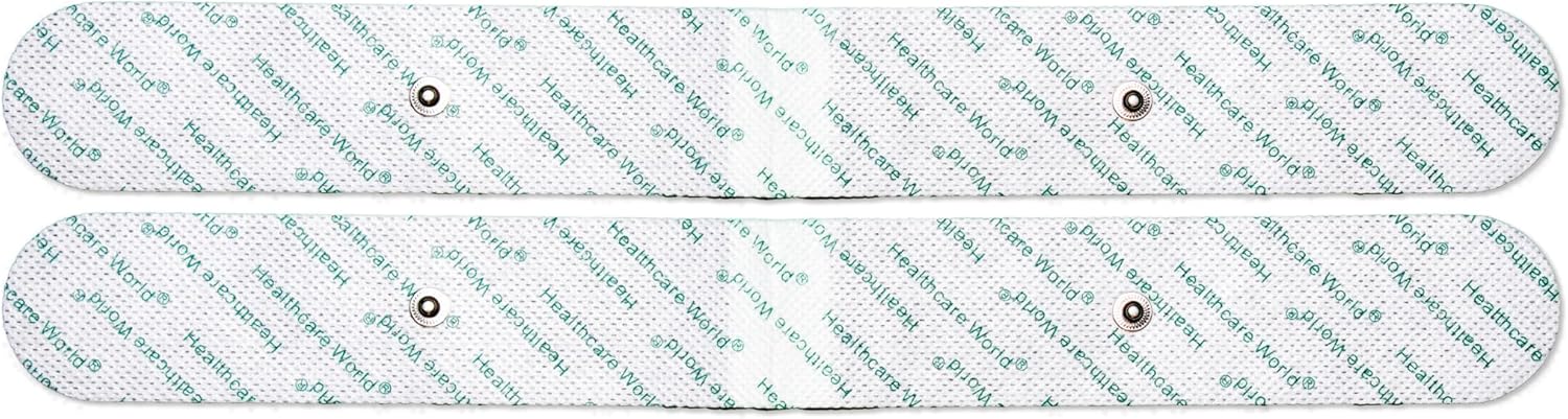 Healthcare World Extra Long Tens Electrode Pads (33X4Cm, 1 Pair) – Reusable Self-Adhesive Electrodes For Back Pain Relief – 3.5Mm Snap Connector – Compatible With Beurer, Sanitas Tens Devices