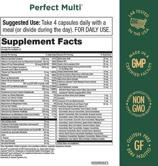Purity Products Perfect Multi - Multivitamin Packed with Vitamins, Minerals and Phytonutrients - 60 Breakthrough Nutrients - Support for Healthy Immunity, Normal Energy Levels - 120 Capsules (1)