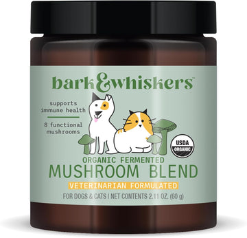 Bark & Whiskers Organic Fermented Mushroom Blend For Cats And Dogs, 2.11 Oz. (60G), 60 Scoops, Supports Digestive And Immune Function, Veterinarian Formulated, Non-Gmo, Usda Organic, Dr. Mercola