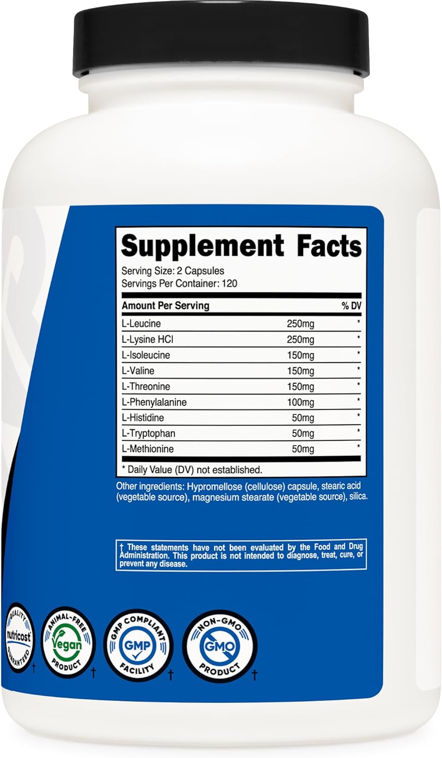 Nutricost EAA Capsules 1200mg, 240 Capsules - Essential Amino Acids, 120 Servings - Non-GMO, Gluten Free & Vegan : Health & Household