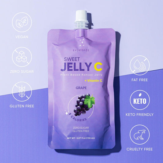 Everydaze Sweet Jelly C Konjac Jelly | Grape | Vitamin C, Vegan, Gluten Free, Sugar Free, Low Calorie | Healthy Korean Drinkable Fruit Snack | 10 Pack Box Food Drink Pouch