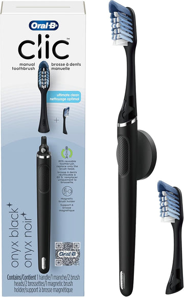 Oral-B Clic Toothbrush, Matte Black, With 1 Bonus Replacement Brush Head And Magnetic Toothbrush Holder