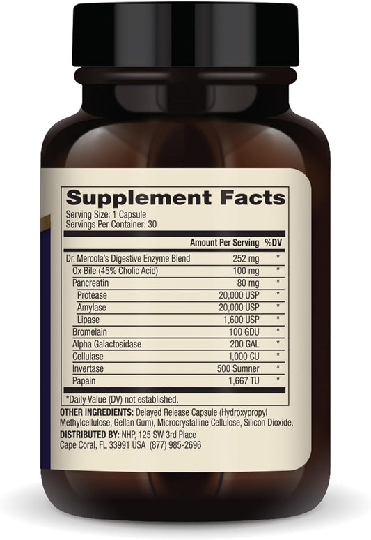 Dr. Mercola Digestive Enzymes, 30 Servings (30 Capsules), Original Formula, Delayed Release, Dietary Supplement, Supports Healthy Immune Function, Non-GMO