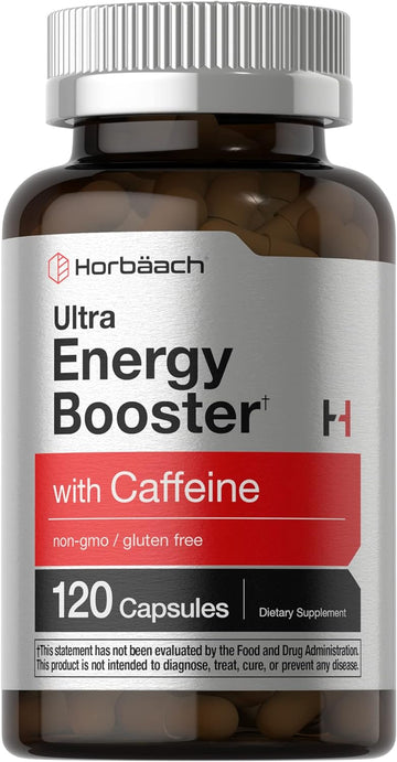 Horbäach Ultra Energy Supplement | 120 Capsule Pills | With Caffeine & Vitamin B12 | Daily Energy Booster | Non-Gmo, Gluten Free