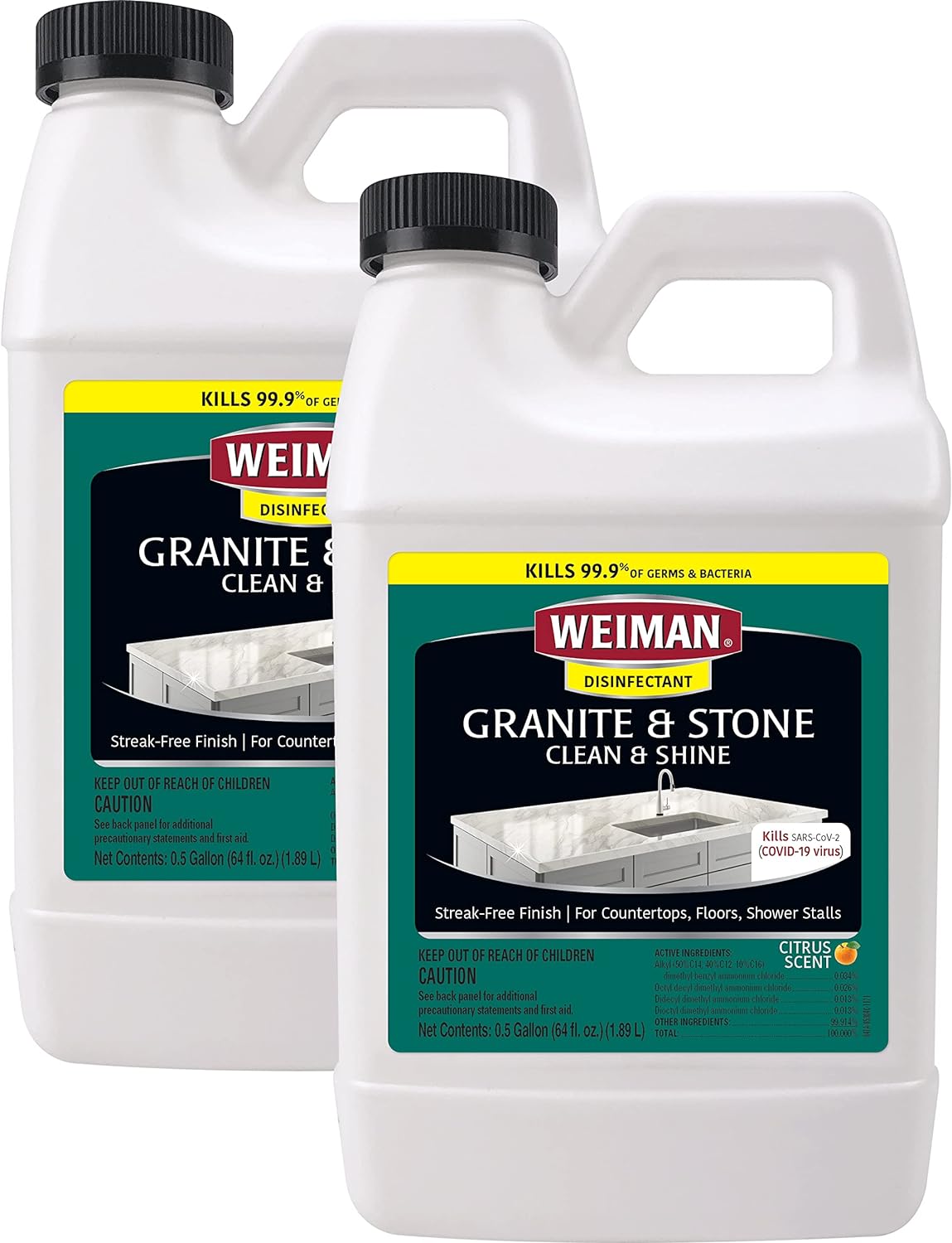 Weiman Disinfecting Granite Cleaner and Polish - 64 Ounce (2 Pack) Safely Cleans and Shines Granite Marble Quartz Quartzite Slate Limestone Corian Laminate Tile Countertop