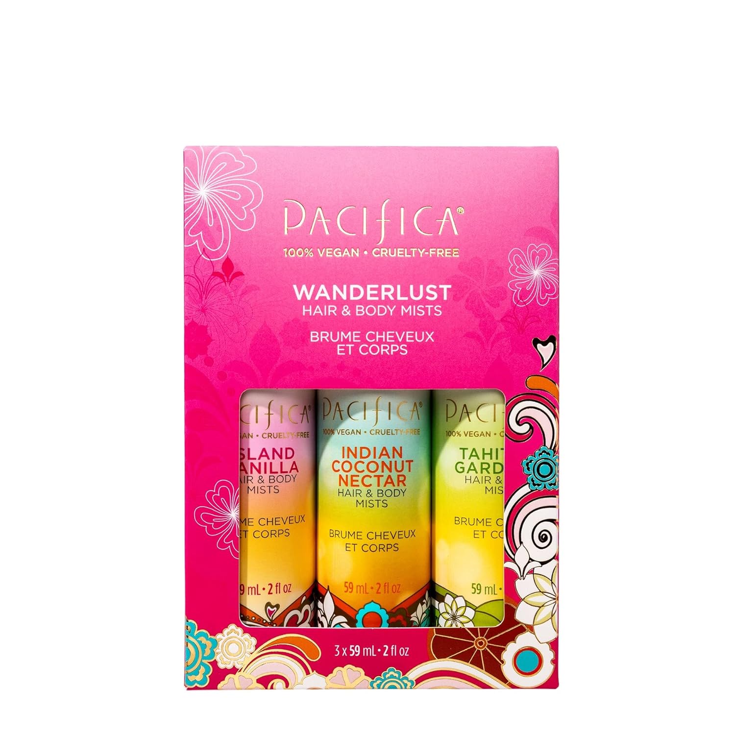 Pacifica Beauty Mini Fragrance Sampler, 3 Island Vanilla Scents - Hair Perfume & Body Spray Gift Set, Vegan & Cruelty Free