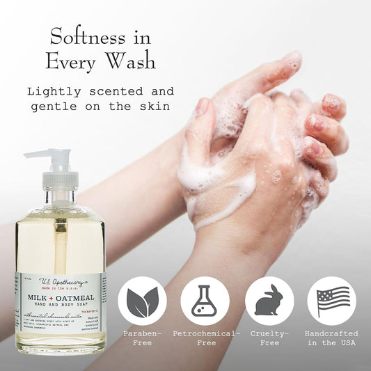 Milk & Oatmeal Hand Soap, Creamy-Sweet Scent With Oatmeal Extract & Milk Proteins, Natural Liquid Soap For Bathroom & Kitchen, 12 Fl Oz