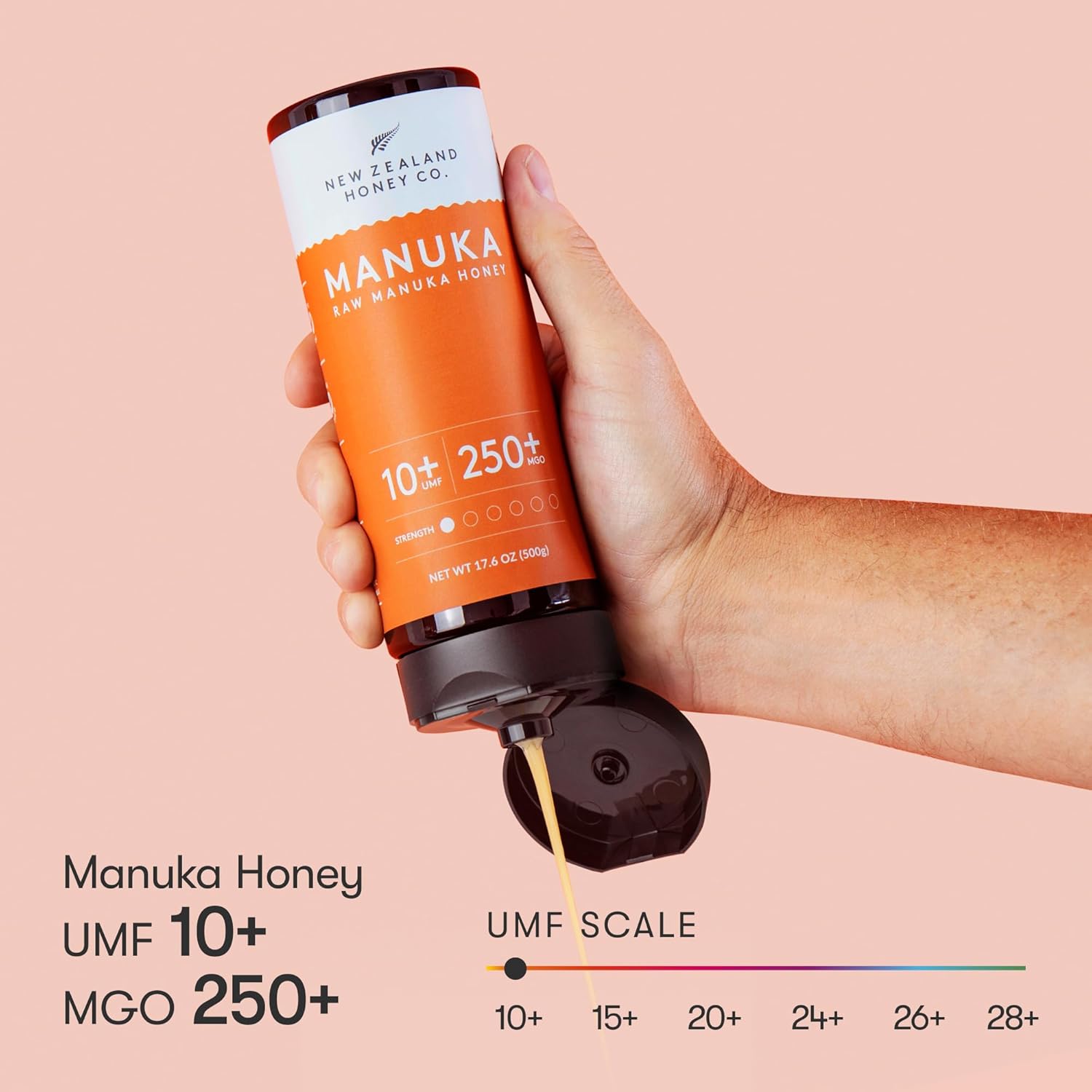 New Zealand Honey Co. Manuka Honey Umf 10+ | Mgo 250+ Squeezy Bottle 17.6 Oz / 1.1 Lb (500G)