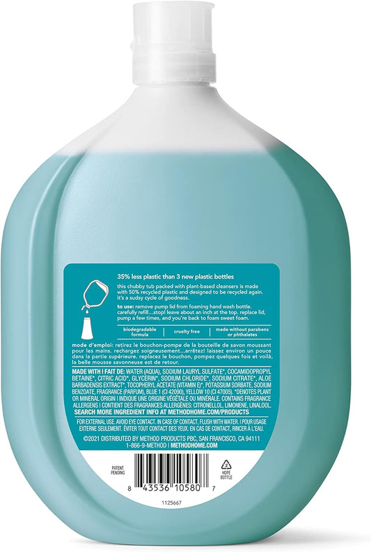 Method Foaming Hand Soap Refill, Waterfall, Recyclable Bottle, Biodegradable Formula, 28 Fl Oz (Pack Of 4)