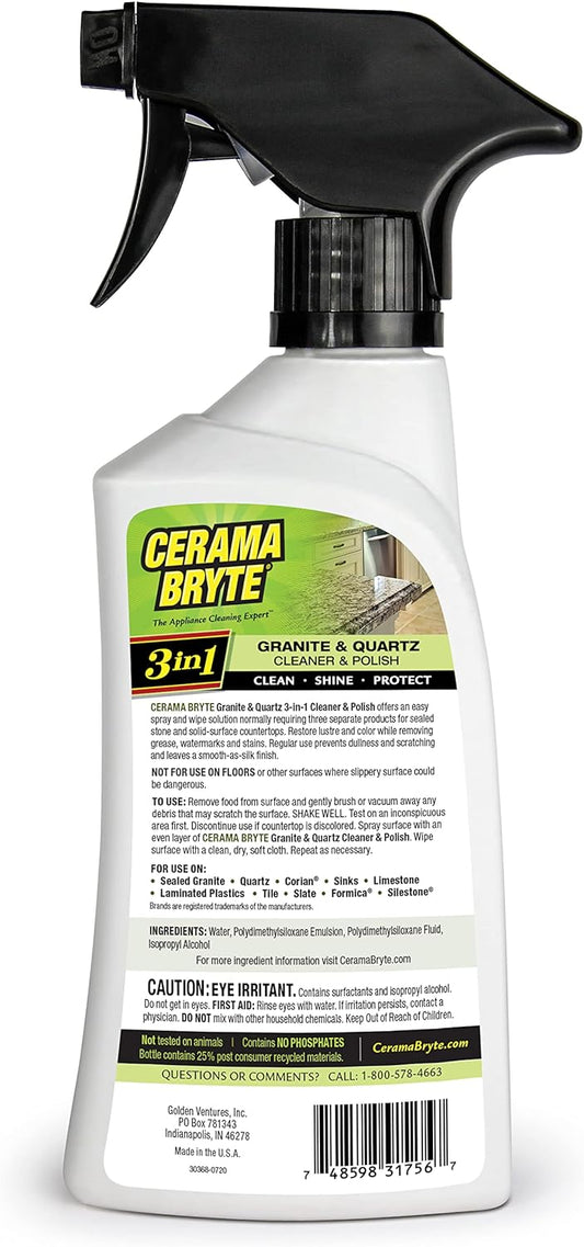 Cerama Bryte Granite & Quartz Cleaner & Polish, 16 Ounce (3 Count), Clean and Protect, Shines Surfaces, Removes Grease : Health & Household
