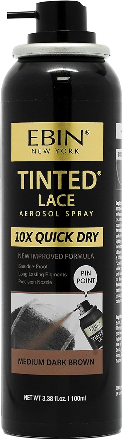 Ebin New York Tinted Lace Spray - 3.38Oz/ 100Ml, Medium Dark Brown | Fast Drying, Water Resistant, No Residue, Even Application, Skin-Matching Tone, Natural Look