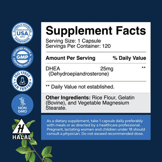 Pure DHEA 25mg for Women and Men - Extra Small Capsule High Absorption DHEA Supplement for Women & Men for Mood Energy and Immune Support - Men & Women's Hormone Balance Supplement (4 Month Supply)