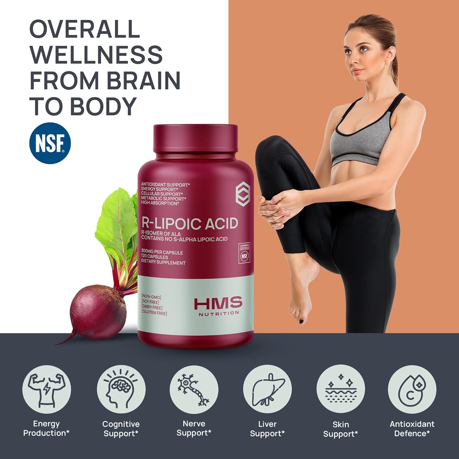 Stabilized R-Lipoic Acid 300Mg Per Serving, R Alpha Lipoic Acid Ala Supplement Antioxidant For Nerve, Energy & Metabolism Support, Nsf Certified Supplements,Non-Gmo & Vegan,120 Capsules,4 Month Supply : Health & Household