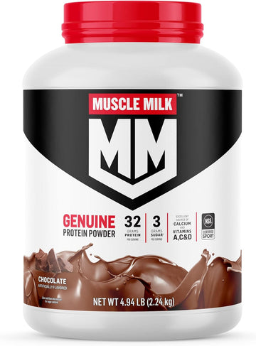 Muscle Milk Genuine Protein Powder, Chocolate, 4.94 Pound, 32 Servings, 32G Protein, 2G Sugar, Calcium, Vitamins A, C & D, Nsf Certified For Sport, Energizing Snack, Packaging May Vary