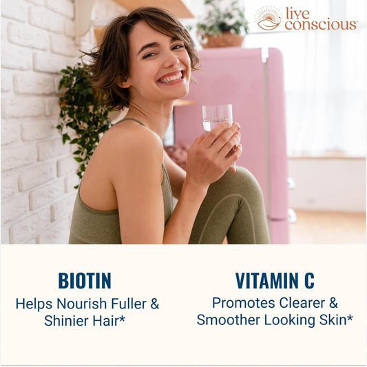 Live Conscious Beyond Collagen Multi Collagen Powder For Women W/Types I, Ii, Iii, V & X - Keto Friendly, Hydrolyzed Collagen Peptides Powder Blend W/Biotin & Vitamin C 41 Servings