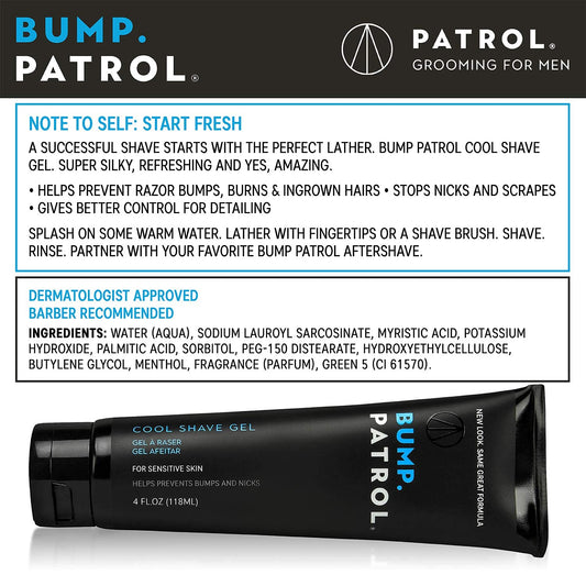 Bump Patrol Cool Shave Gel - Sensitive Clear Shaving Gel With Menthol Prevents Razor Burn, Bumps, Ingrown Hair - 4 Ounces
