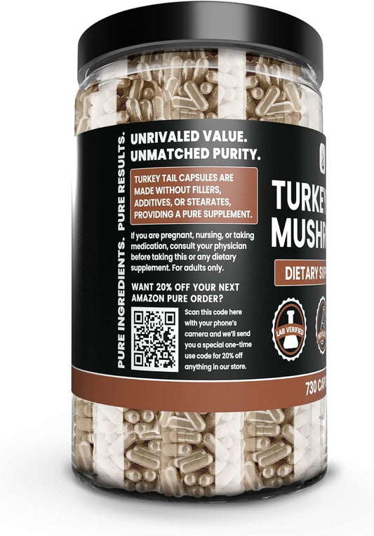 Pure Original Ingredients Turkey Tail Mushroom (730 Capsules) No Magnesium Or Rice Fillers, Always Pure, Lab Verified