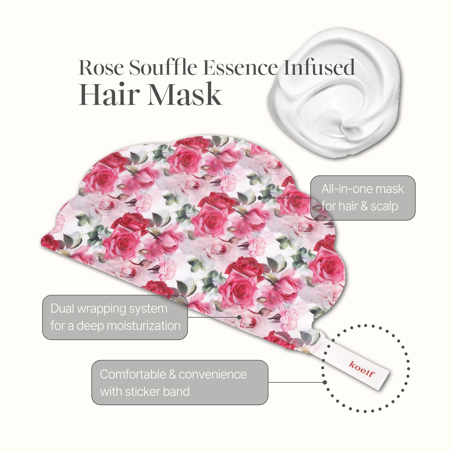 Petitfee Rose Petal Satin Hair Mask (5Ea) - Intensive Nourishing & Repairing Hair Cap Mask For Silky, Moisturizing Hair, Strengthens Hair And Scalp, Rose Essence Hair Treatment