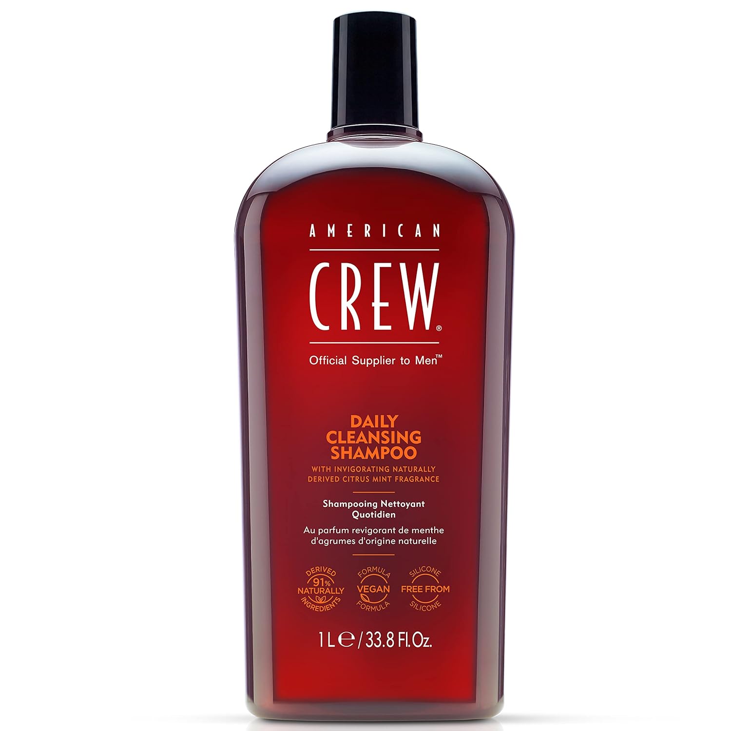 American Crew Shampoo For Men, Daily Cleanser, Naturally Derived, Vegan Formula, Citrus Mint Fragrance, 33.8 Fl Oz