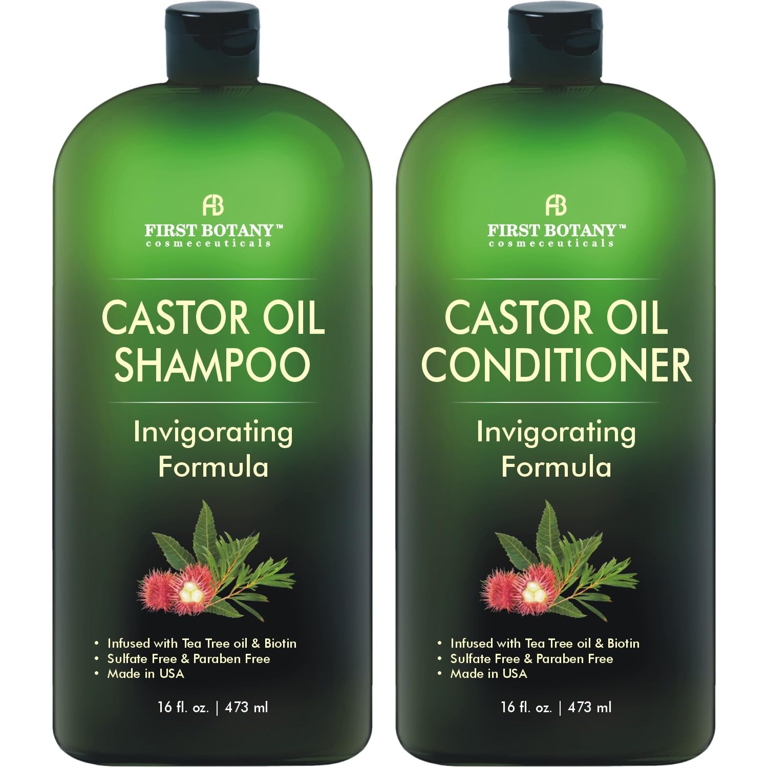 Castor Oil Shampoo And Conditioner - A Anti Hair Loss Set Thickening Formula For Hair Regrowth, Anti Thinning Sulfate Free Product With Tea Tree Oil & Biotin For Men And Women - 16 Oz