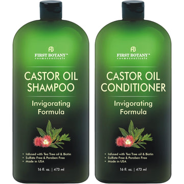 Castor Oil Shampoo And Conditioner - A Anti Hair Loss Set Thickening Formula For Hair Regrowth, Anti Thinning Sulfate Free Product With Tea Tree Oil & Biotin For Men And Women - 16 Oz