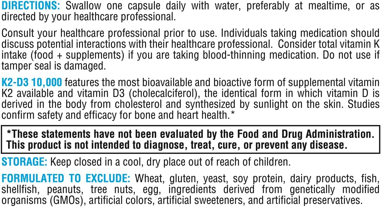 Xymogen K2-D3 10000 - Vitamin D3 K2 - Bioavailable Vitamin D 10,000 Iu (Cholecalciferol) With Mk-7 - Heart, Arterial, Bone Health + Immune Support Supplement (60 Capsules) : Health & Household