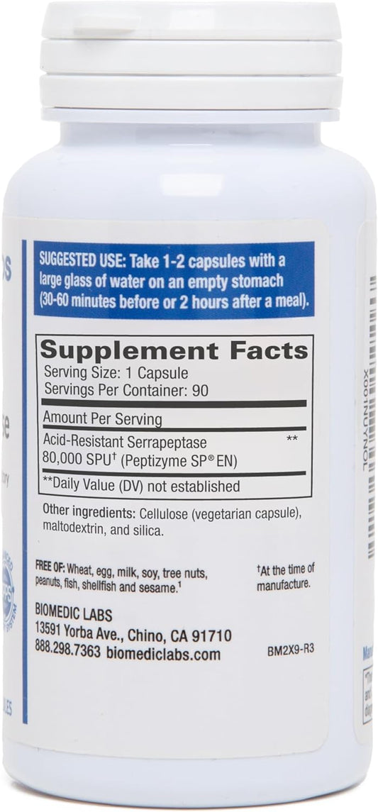 Serra-RX 80,000 SPU Serrapeptase - Acid-Resistant Proteolytic Systemic Enzyme, Non-GMO, Gluten Free, Vegan, Supports Sinus & Lung Health, 90 Veg Capsules