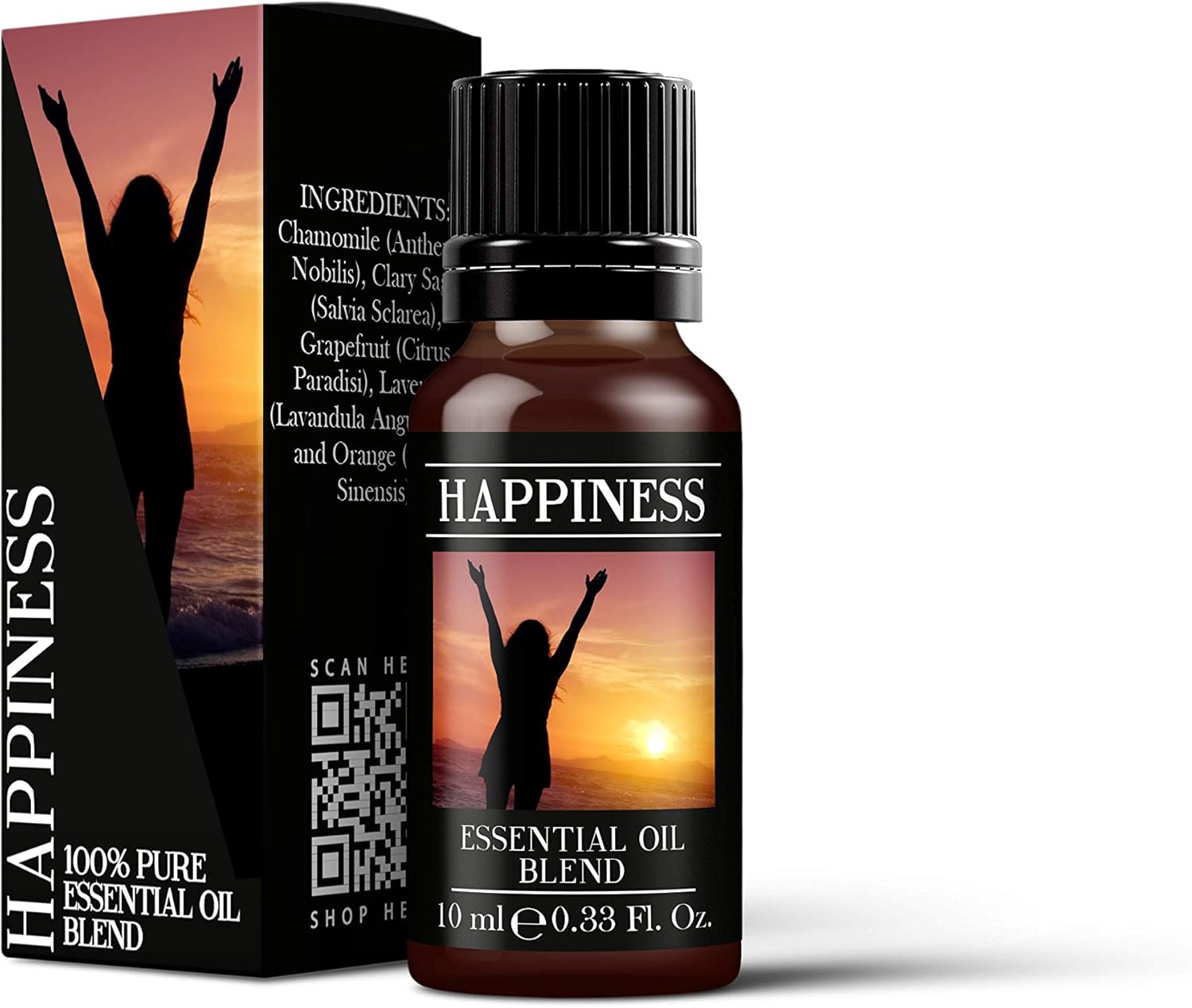 Mystix London | Happiness Essential Oil Blend 10Ml | Chamomile | Clary Sage | Grapefruit | Lavender | Orange | Aromatherapy Oil | Citrus Floral Fragrance | For Diffusers & Massage | Vegan, Gmo Free