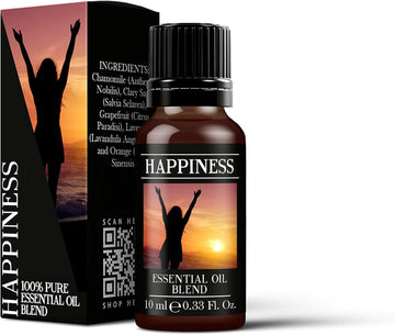 Mystix London | Happiness Essential Oil Blend 10Ml | Chamomile | Clary Sage | Grapefruit | Lavender | Orange | Aromatherapy Oil | Citrus Floral Fragrance | For Diffusers & Massage | Vegan, Gmo Free