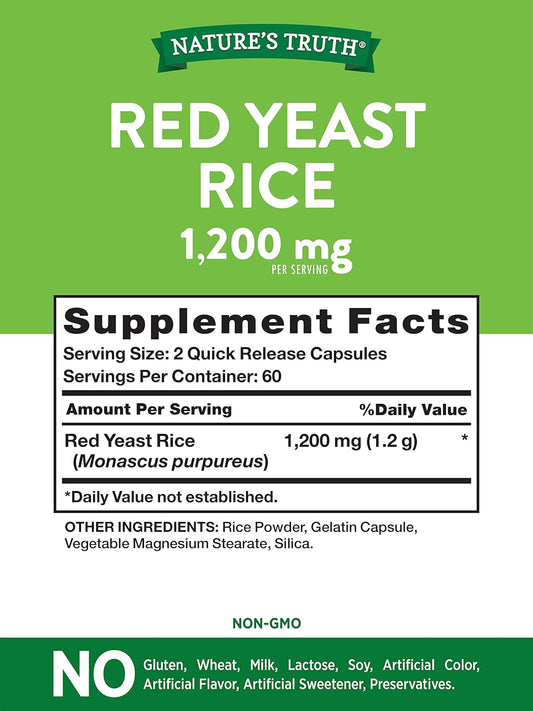 Nature'S Truth Red Yeast Rice Capsules 1200 Mg | 120 Count | Non-Gmo, Gluten Free Supplement